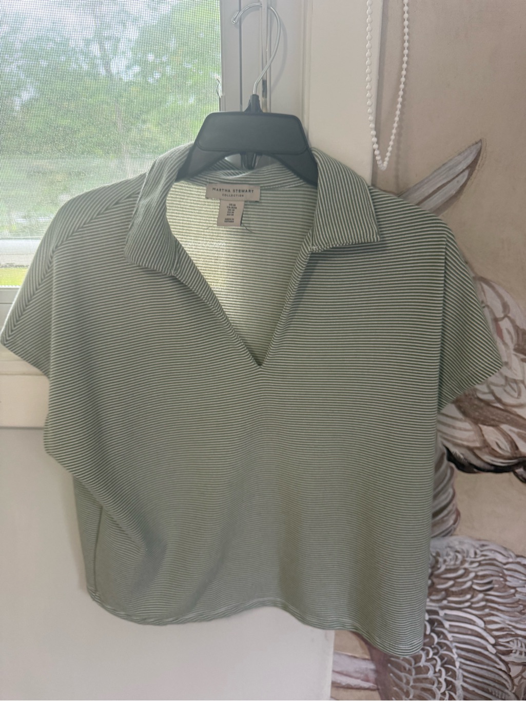 Martha Stewart Sage Green Striped Polo Crop Top Martha Stewart Sage Green Striped Polo Crop Top
